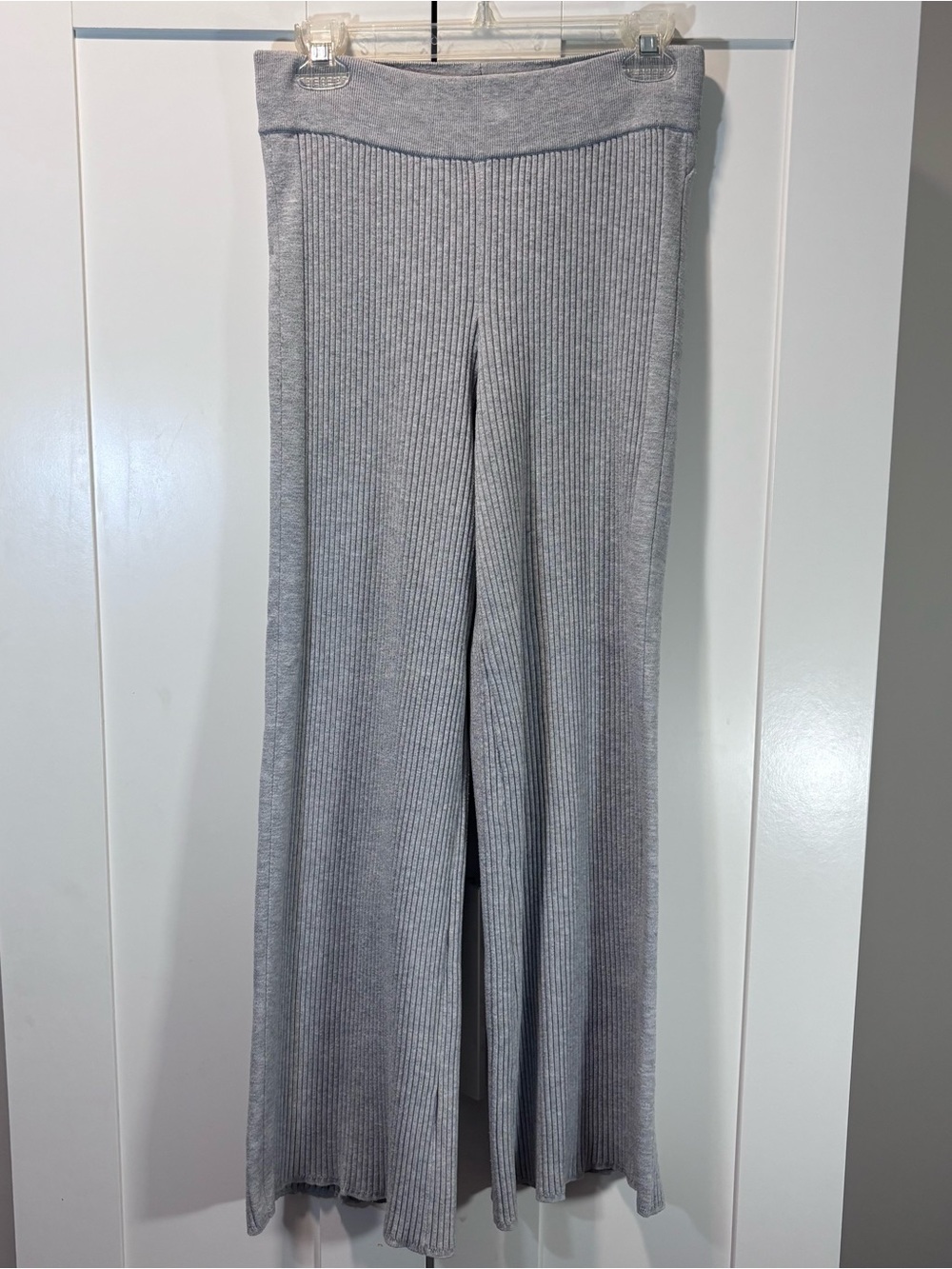 Aerie Gray Ribbed Sweater Knit Wide Leg Pants Wool Blend Pull On Lounge Womens M